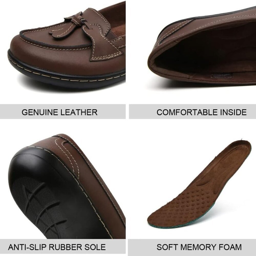 Women Loafers Leather Slip On Comfort Flats Casual Dress Shoes Size 9 - Picture 5 of 6